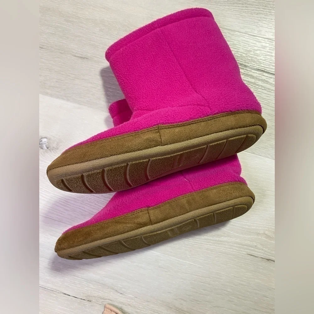 Lands End Kids Pink Fleece Slipper Booties, Size 5